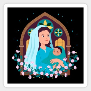 Mary Holding Jesus Cartoon Sticker